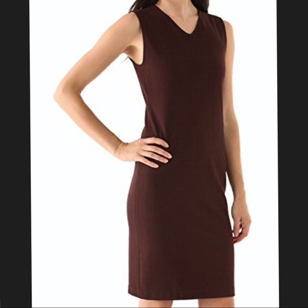Vince Brown V-neck Sleeveless Sheath Dress
